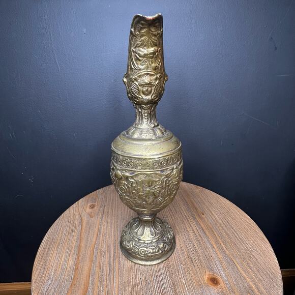 Antique French Cast Iron Pitcher Statue Jug Grape Vines Bacchus Amphora URN - Picture 5 of 12
